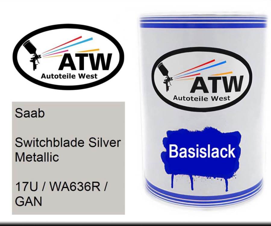 Saab, Switchblade Silver Metallic, 17U / WA636R / GAN: 500ml Lackdose, von ATW Autoteile West.